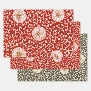 Feuille De Papier Cadeau Rouge Floral Vibrant Ornate Classé Motif