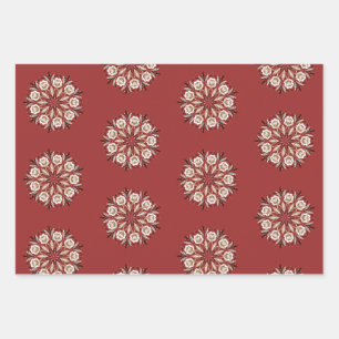 Feuille De Papier Cadeau Rouge foncé et blanc Rosemaling norvégien floral