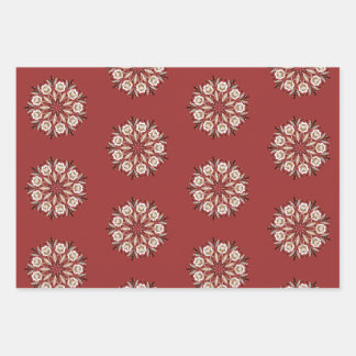 Feuille De Papier Cadeau Rouge foncé et blanc Rosemaling norvégien floral