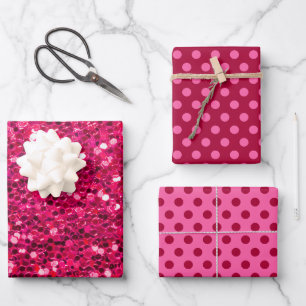 Feuille De Papier Cadeau Rouge framboise métallisé avec paillettes Noël