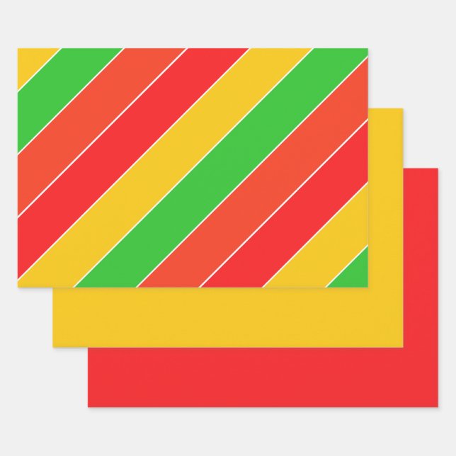 Feuille De Papier Cadeau Rouge, jaune et vert citron vert (Lot)