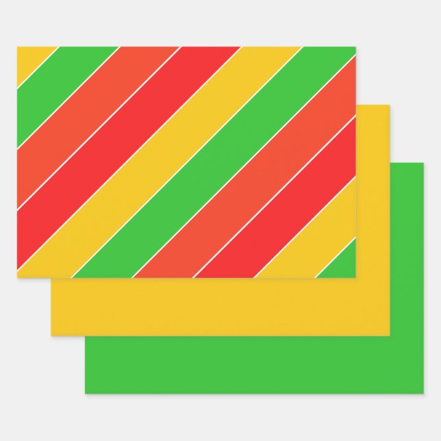 Feuille De Papier Cadeau Rouge, jaune et vert citron vert (Lot)