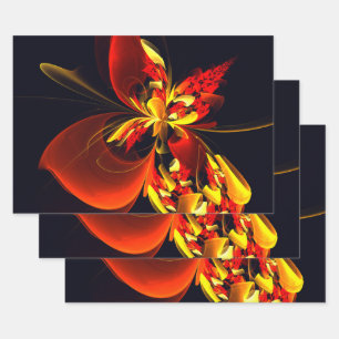 Feuille De Papier Cadeau Rouge Jaune Floral Moderne Résumé Modèle Art #10