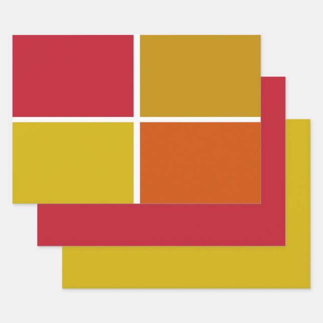 Feuille De Papier Cadeau Rouge, Jaune, Or et Carré orange (Lot)