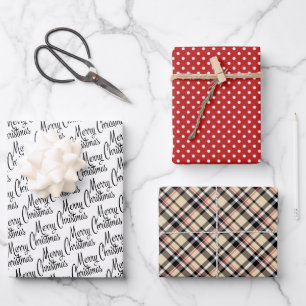 Feuille De Papier Cadeau Rouge Noir Blanc Taupe Beige Carreaux Traditionnel