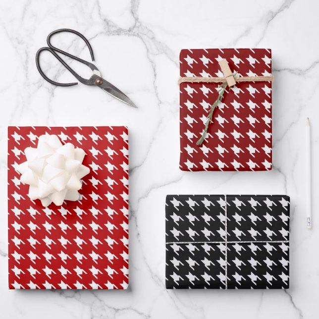 Feuille De Papier Cadeau Rouge & Noir Damier Blanc (Recto)