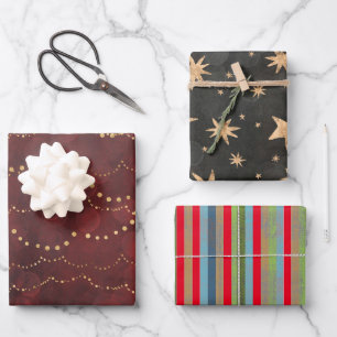 Feuille De Papier Cadeau Rouge, Or, Multicolore