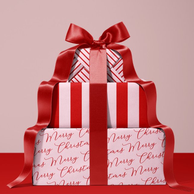 Feuille De Papier Cadeau Rouge rose classique rayures (Créateur téléchargé)