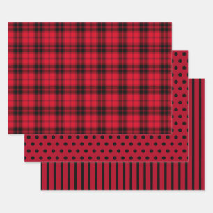 Feuille De Papier Cadeau Rouge Rustique Plaid de Buffalo Points noirs et Ra