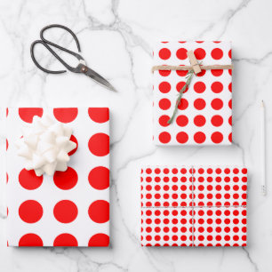 Feuille De Papier Cadeau Rouge sur blanc Différentes tailles Pois horizonta