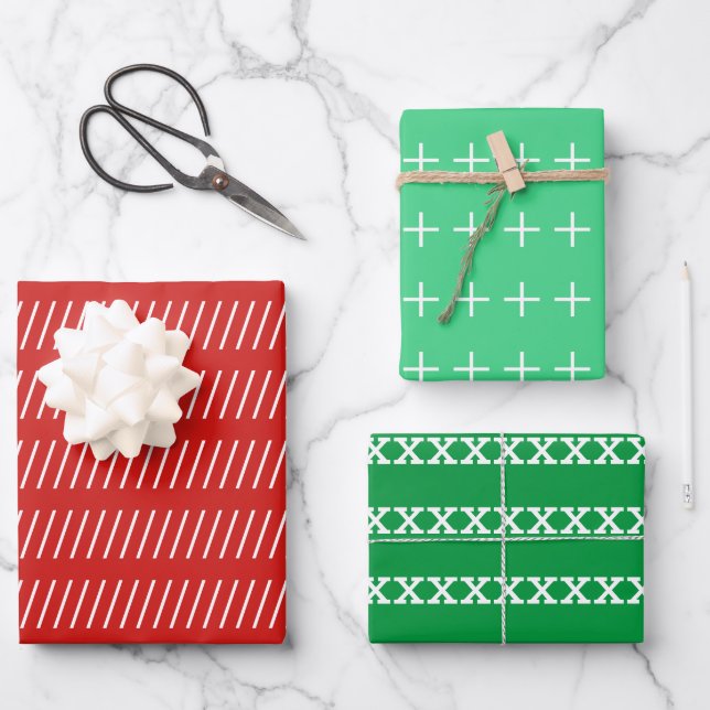 Feuille De Papier Cadeau Rouge Vert blanc Simple Minimal (Recto)