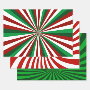 FEUILLE DE PAPIER CADEAU ROUGE VERT BLANC VACANCES NOËL PINWHEEL MOTIF