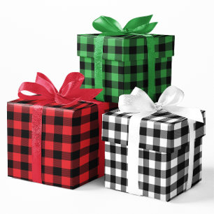 Feuille De Papier Cadeau Rouge Vert et Blanc Buffalo à carreaux de Noël