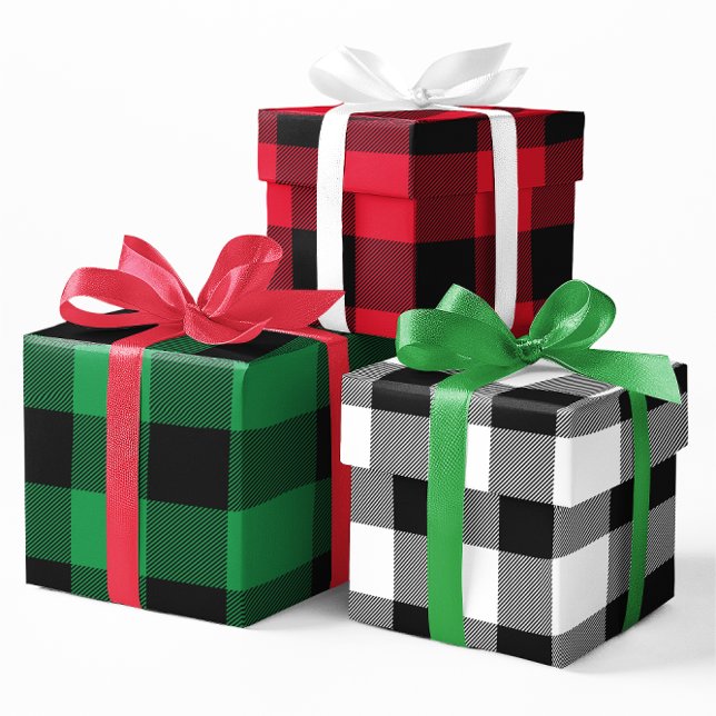 Feuille De Papier Cadeau Rouge Vert et Blanc Buffalo Plaid Noël Multi (Green, Red and White Buffalo Plaid Gift Wrap Set)