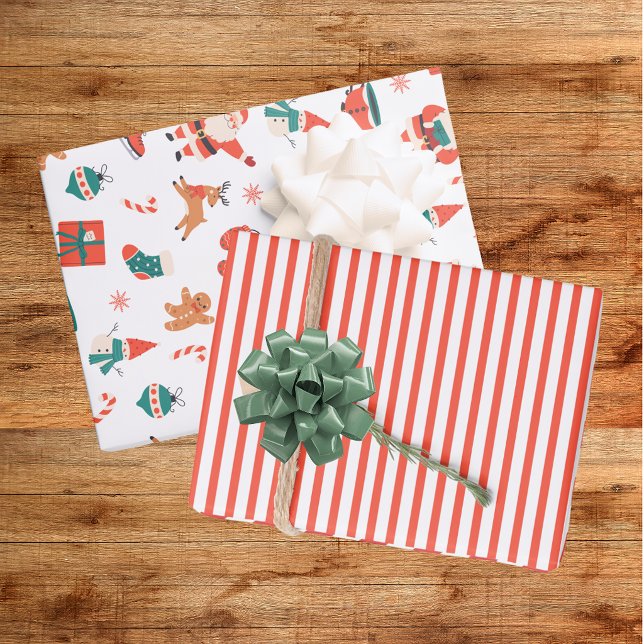 Feuille De Papier Cadeau Rouge Vert Noël Festif (Créateur téléchargé)
