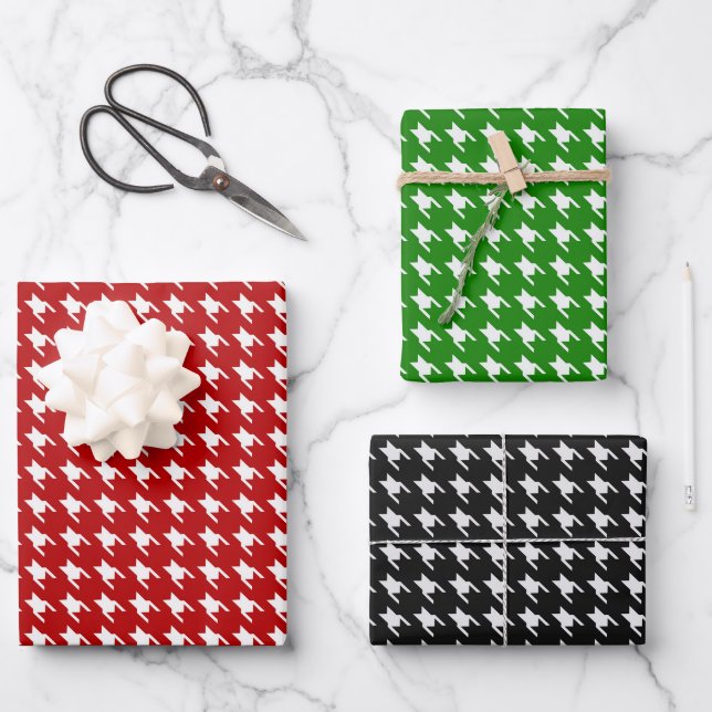 Feuille De Papier Cadeau Rouge, Vert & Noir Damier Blanc (Recto)