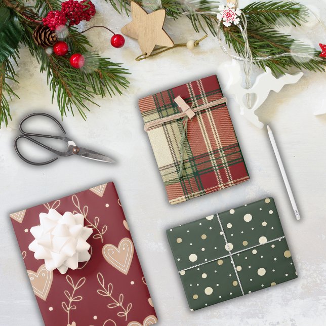 Feuille De Papier Cadeau Rouge Vert Rustique Noël Fêtes de fin d'année  (Créateur téléchargé)