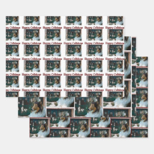 Feuille De Papier Cadeau Rough Collie Joyeux Collidays Noël