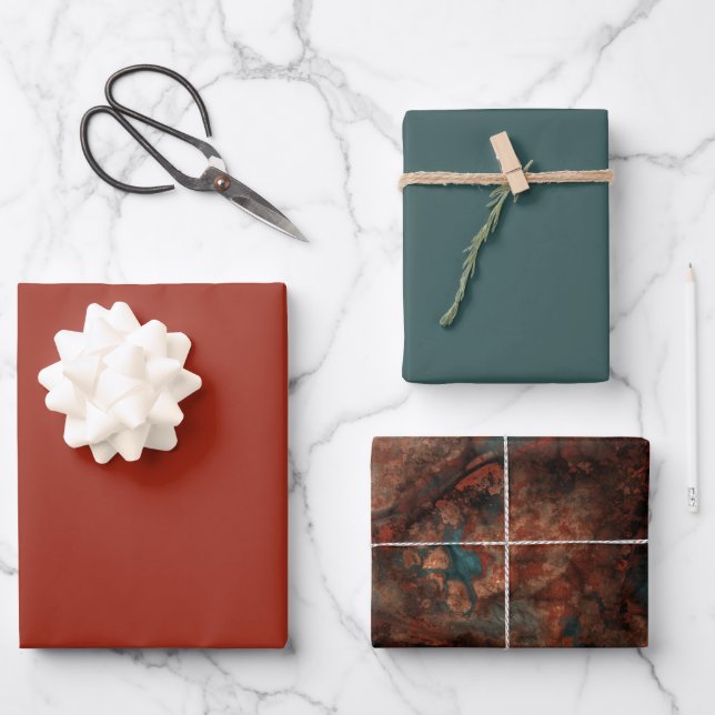 Feuille De Papier Cadeau Rouille et pierre de turquoise  (Recto)