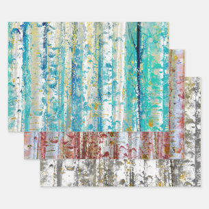 Feuille De Papier Cadeau Rouille turquoise rustique et bouleaux jaunes
