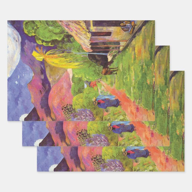 Feuille De Papier Cadeau Route Paul Gauguin à Tahiti Art Vintage (Lot)