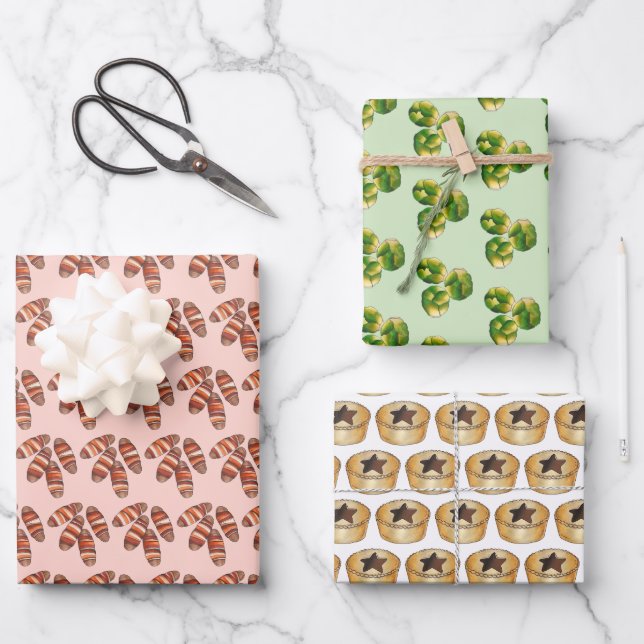Feuille De Papier Cadeau Royaume-Uni - Fruits de Noël Mince Pies Pigs dans  (Recto)
