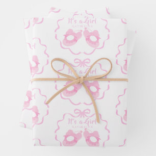 Feuille De Papier Cadeau Ruban à nœud C'est une fille blanche