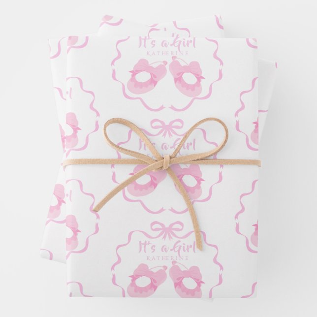 Feuille De Papier Cadeau Ruban à nœud C'est une fille blanche (En situation)