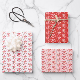 Feuille De Papier Cadeau Rubans à nœuds doodle NOËL Fête Rose Rouge