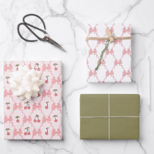Feuille De Papier Cadeau Rubans Cerises