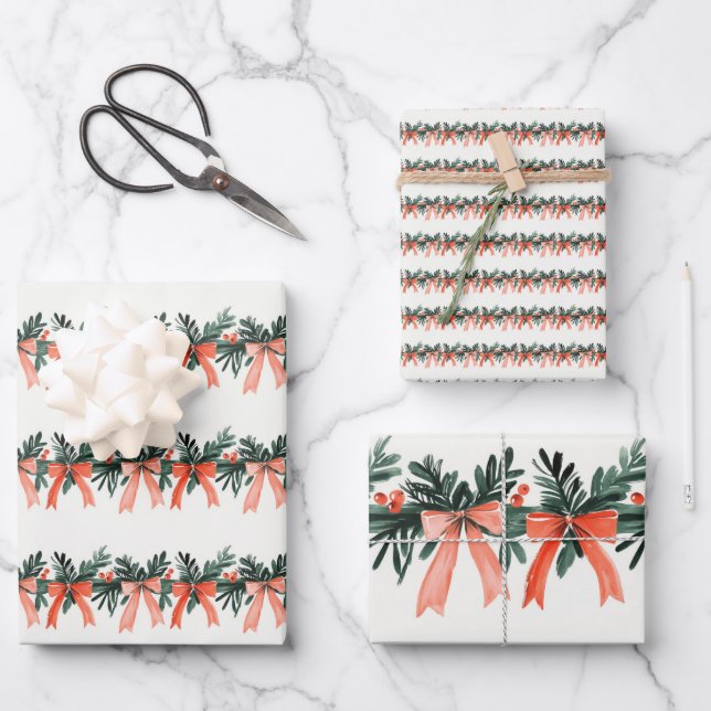 Feuille De Papier Cadeau rubans d'aquarelle de la garland festive don (Recto)