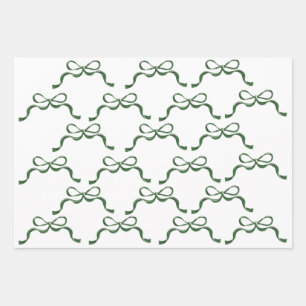 Feuille De Papier Cadeau Rubans élégants de Noël blancs et verts