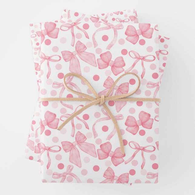 Feuille De Papier Cadeau Rubans roses et points rose foncé (En situation)