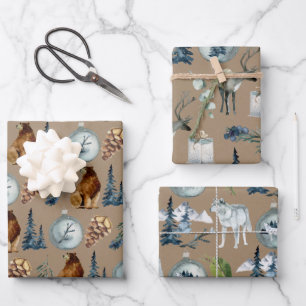 Feuille De Papier Cadeau Russe Kraft Blue Spruce Grizzly Stag Arctic Wolf