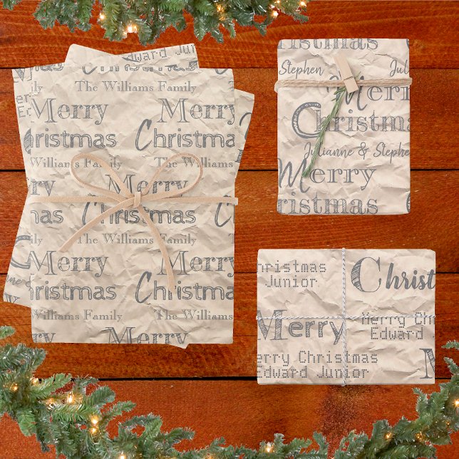 Feuille De Papier Cadeau Russe Kraft détendu Gris Police Joyeux Noël (Créateur téléchargé)
