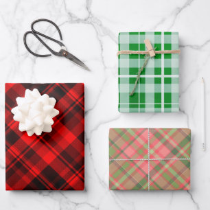 Feuille De Papier Cadeau Russe Noël Plaid Rouge et Vert