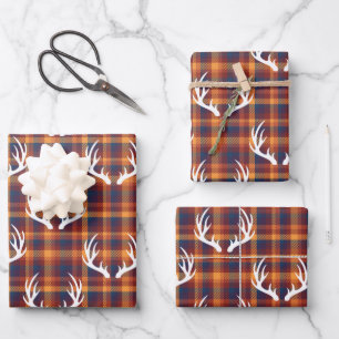 Feuille De Papier Cadeau Russe Plaid Automne & White Deer Antlers