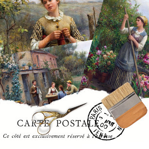 Feuille De Papier Cadeau Russe Vintage Femme Français Ferme Découpage