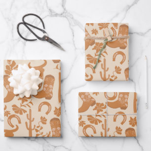 Feuille De Papier Cadeau Russe Western Earth Tone Country Cowboy Bottes