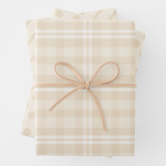 Feuille De Papier Cadeau Rustic Country Chic Cream Plaid, Dots & Stripes