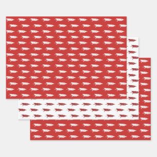 Feuille De Papier Cadeau Rustic Country Rouge & Blanc Arbre de Noël Motif