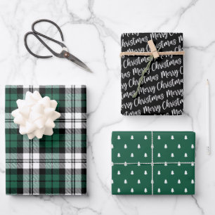 Feuille De Papier Cadeau Rustic Green et Black Watch Plaid Joyeux Noël