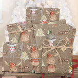 Feuille De Papier Cadeau Rustic Kraft Baby First Christmas Animaux Ajouter<br><div class="desc">Un superbe papier d'emballage de Noël pour bébé pour les vacances avec des bébés animaux d'hiver peints à l'aquarelle comme le renard rouge, un raton laveur, un renne, une chouette et un bébé ours se dirigeant vers le pôle Nord sur un arrière - plan en papier couleur kraft. Le dicton...</div>
