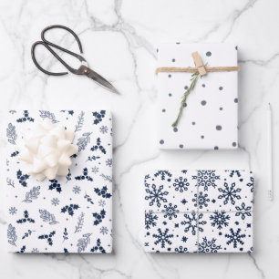 Feuille De Papier Cadeau Rustique Holly Berries Neige et Snowflakes