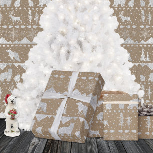 Feuille De Papier Cadeau Rustique Kraft Nordic Sweater Argent Animaux d'hiv