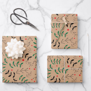 Feuille De Papier Cadeau Rustique Kraft Winter Woodland Greenery