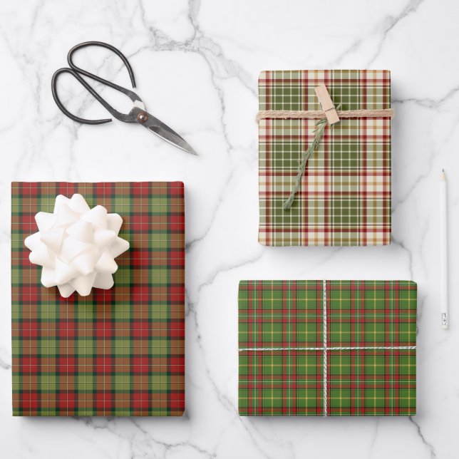 Feuille De Papier Cadeau Rustique Noël Plaid Variété (Recto)