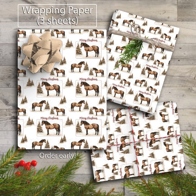 Feuille De Papier Cadeau Rustique Paso Fino Cheval Joyeux Noël hiver (Rustic Paso Fino Horse Merry Christmas Winter Wrapping Paper Sheets)