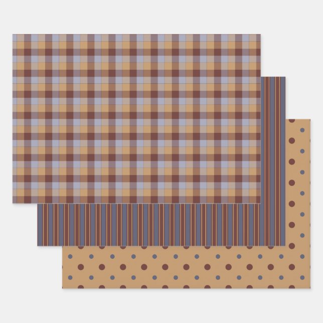 Feuille De Papier Cadeau Rustique pays Plaid et enveloppement de Pois Whims (Lot)