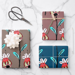 Feuille De Papier Cadeau Rustique Rosehip or Turquoise rose floral modèle